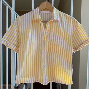 Zara yellow and white striped boxy top XS
